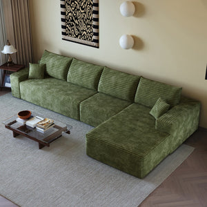 HomeRoots 140" Black Corduroy Modular Sofa with Toss Pillows - Stylish, Comfortable, and Versatile Seating Solution 712975