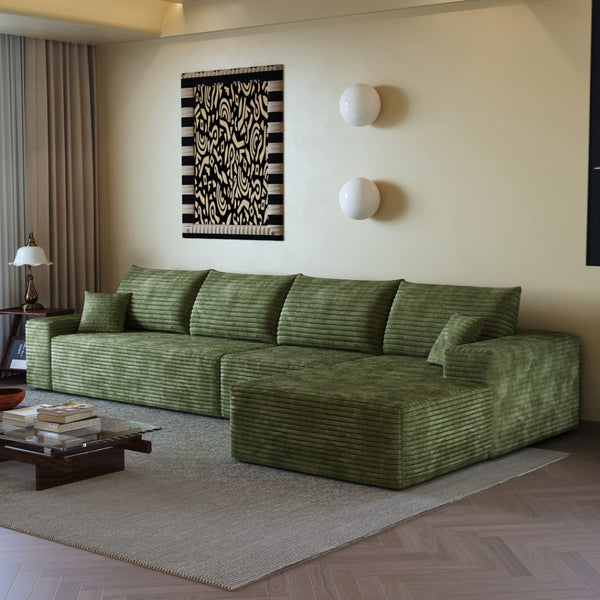 HomeRoots 140" Black Corduroy Modular Sofa with Toss Pillows - Stylish, Comfortable, and Versatile Seating Solution 712975