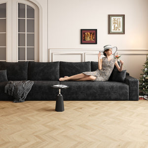 HomeRoots 168" Black Corduroy Modular Sofa - Luxurious Compression Foam with 6 Toss Pillows for Comfort 712976