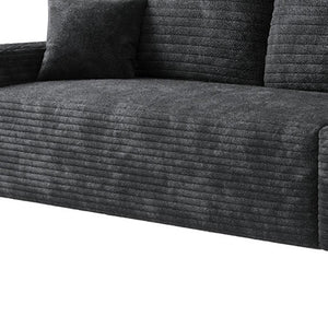 HomeRoots 168" Black Corduroy Modular Sofa - Luxurious Compression Foam with 6 Toss Pillows for Comfort 712976