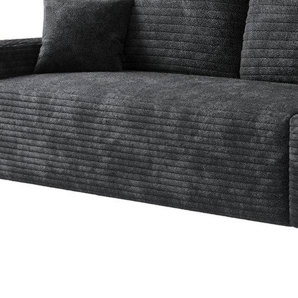 HomeRoots 168" Black Corduroy Modular Sofa - Luxurious Compression Foam with 6 Toss Pillows for Comfort 712976