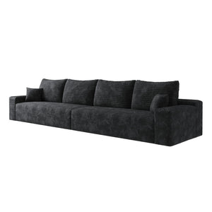 HomeRoots 168" Black Corduroy Modular Sofa - Luxurious Compression Foam with 6 Toss Pillows for Comfort 712976