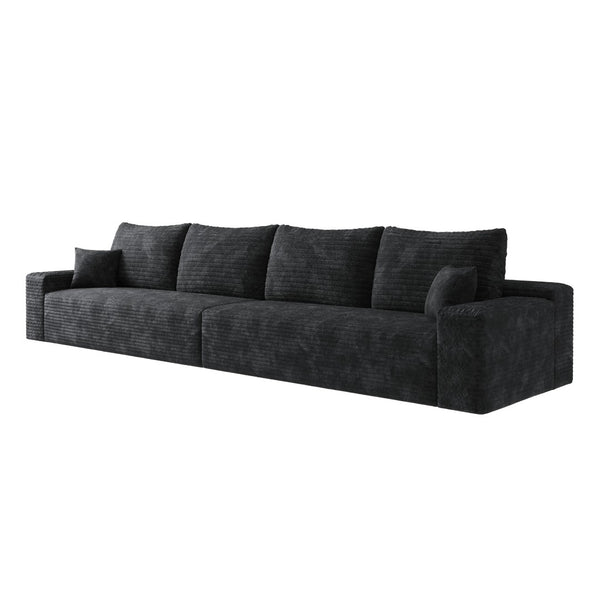 HomeRoots 168" Black Corduroy Modular Sofa - Luxurious Compression Foam with 6 Toss Pillows for Comfort 712976