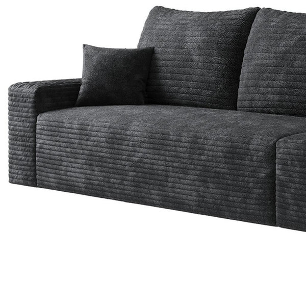 HomeRoots 168" Black Corduroy Modular Sofa - Luxurious Compression Foam with 6 Toss Pillows for Comfort 712976
