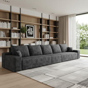 HomeRoots 140" Gray Corduroy Modular Sofa - Plush Compression Foam with Toss Pillows for Ultimate Comfort 712977