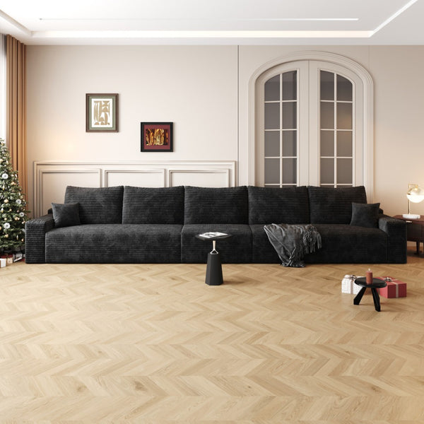 HomeRoots 140" Gray Corduroy Modular Sofa - Plush Compression Foam with Toss Pillows for Ultimate Comfort 712977