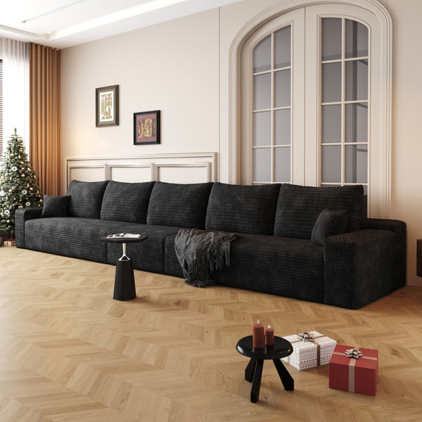 HomeRoots 140" Gray Corduroy Modular Sofa - Plush Compression Foam with Toss Pillows for Ultimate Comfort 712977