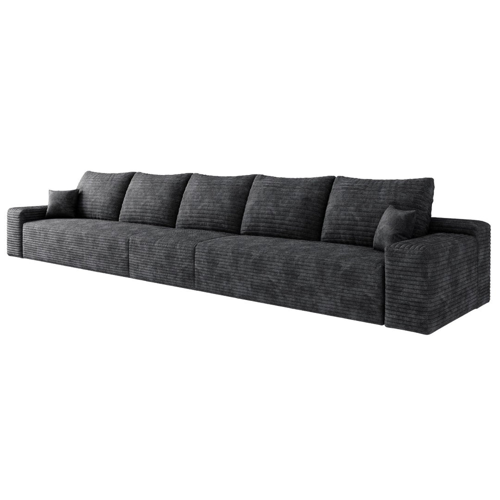 HomeRoots 140" Gray Corduroy Modular Sofa - Plush Compression Foam with Toss Pillows for Ultimate Comfort 712977