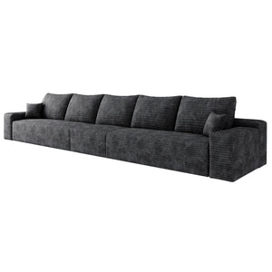 HomeRoots 140" Gray Corduroy Modular Sofa - Plush Compression Foam with Toss Pillows for Ultimate Comfort 712977