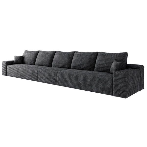 HomeRoots 140" Gray Corduroy Modular Sofa - Plush Compression Foam with Toss Pillows for Ultimate Comfort 712977