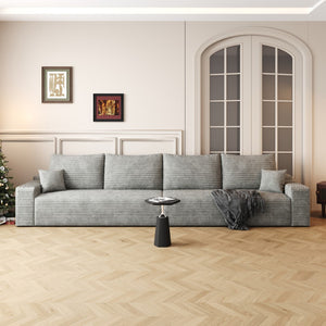 HomeRoots 168" Gray Corduroy Modular Sofa with Compression Foam & 6 Toss Pillows for Ultimate Comfort 712978