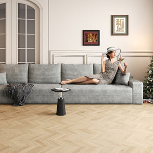 HomeRoots 168" Gray Corduroy Modular Sofa with Compression Foam & 6 Toss Pillows for Ultimate Comfort 712978