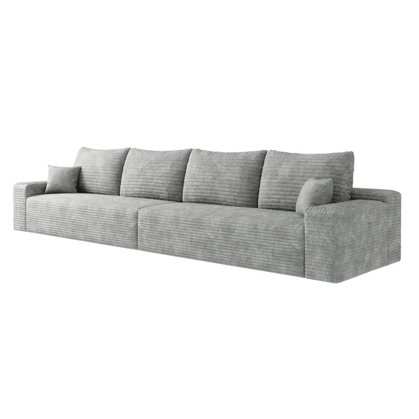 HomeRoots 168" Gray Corduroy Modular Sofa with Compression Foam & 6 Toss Pillows for Ultimate Comfort 712978