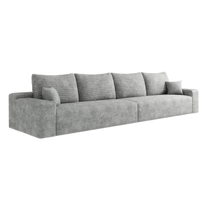 HomeRoots 168" Gray Corduroy Modular Sofa with Compression Foam & 6 Toss Pillows for Ultimate Comfort 712978