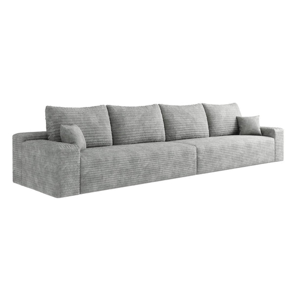 HomeRoots 168" Gray Corduroy Modular Sofa with Compression Foam & 6 Toss Pillows for Ultimate Comfort 712978