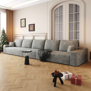 HomeRoots 140" Camel Corduroy Sofa - Modular Design, Plush Compression Foam, and 7 Toss Pillows for Comfort 712979
