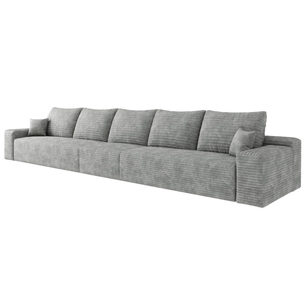 HomeRoots 140" Camel Corduroy Sofa - Modular Design, Plush Compression Foam, and 7 Toss Pillows for Comfort 712979