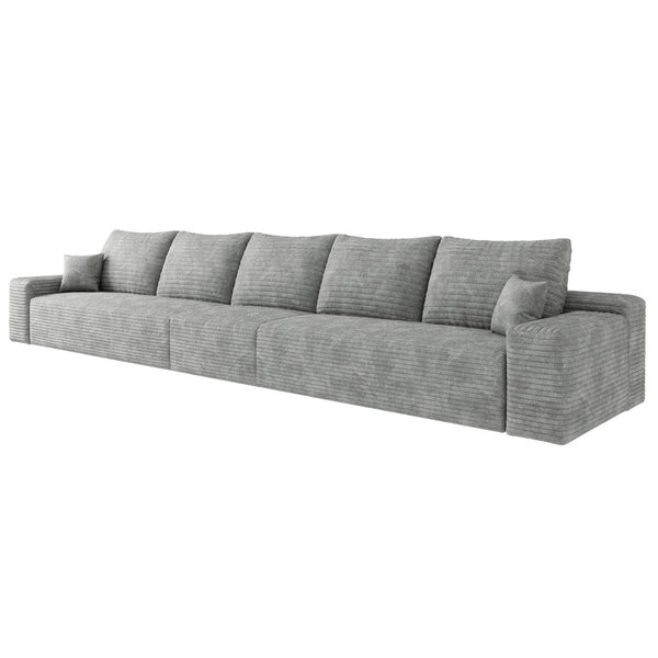 HomeRoots 140" Camel Corduroy Sofa - Modular Design, Plush Compression Foam, and 7 Toss Pillows for Comfort 712979