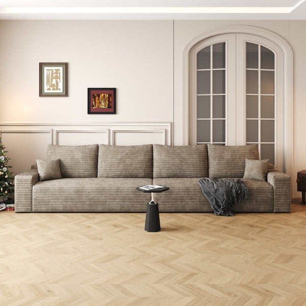HomeRoots 168" Camel Corduroy Modular Sofa with Toss Pillows – Stylish, Versatile Comfort for Your Living Room! 712980
