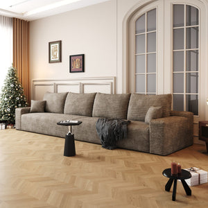 HomeRoots 168" Camel Corduroy Modular Sofa with Toss Pillows – Stylish, Versatile Comfort for Your Living Room! 712980