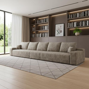 HomeRoots 107" Luxurious Camel Corduroy Modular Sofa with Ottoman & 7 Pillows for Ultimate Comfort & Style 712981