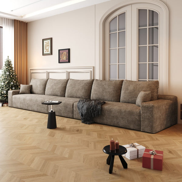 HomeRoots 107" Luxurious Camel Corduroy Modular Sofa with Ottoman & 7 Pillows for Ultimate Comfort & Style 712981