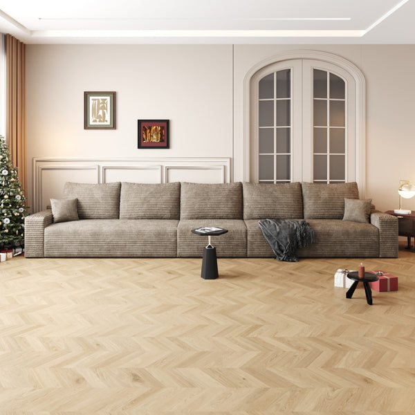 HomeRoots 107" Luxurious Camel Corduroy Modular Sofa with Ottoman & 7 Pillows for Ultimate Comfort & Style 712981