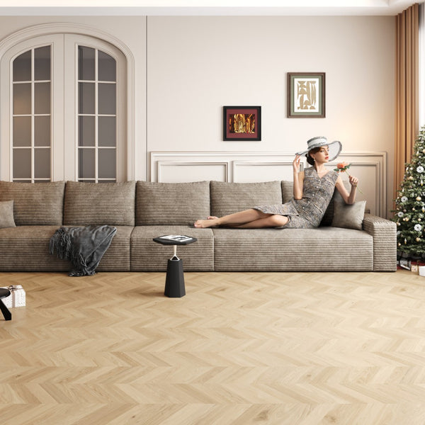 HomeRoots 107" Luxurious Camel Corduroy Modular Sofa with Ottoman & 7 Pillows for Ultimate Comfort & Style 712981