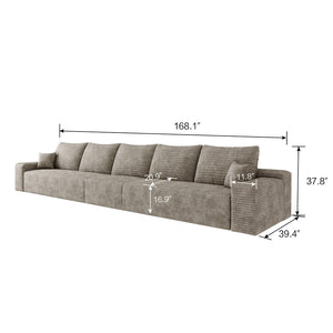 HomeRoots 107" Luxurious Camel Corduroy Modular Sofa with Ottoman & 7 Pillows for Ultimate Comfort & Style 712981