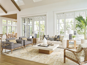 Lexington Tommy Bahama Home Tortuga Round End Table – Coastal-inspired Elegance With Glass Top, Rattan Base & Natural Materials Sunwashed  579-950c