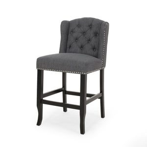 English Elm Christopher Knight Home® - Vienna Fabric Tufted Wingback Counter Stools Set of 2 with Rivet Trim Rubberwood Legs, 27" Seat Height Charcoal 64855.00CHAR