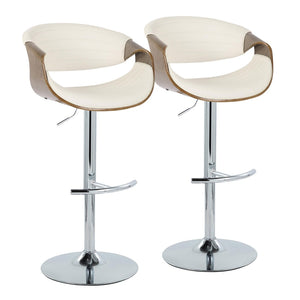 English Elm Symphony Mid-Century Adjustable Barstool Set Of 2 - Swivel Chrome, Light Grey Wood, White Leather B202S01021-GIGA