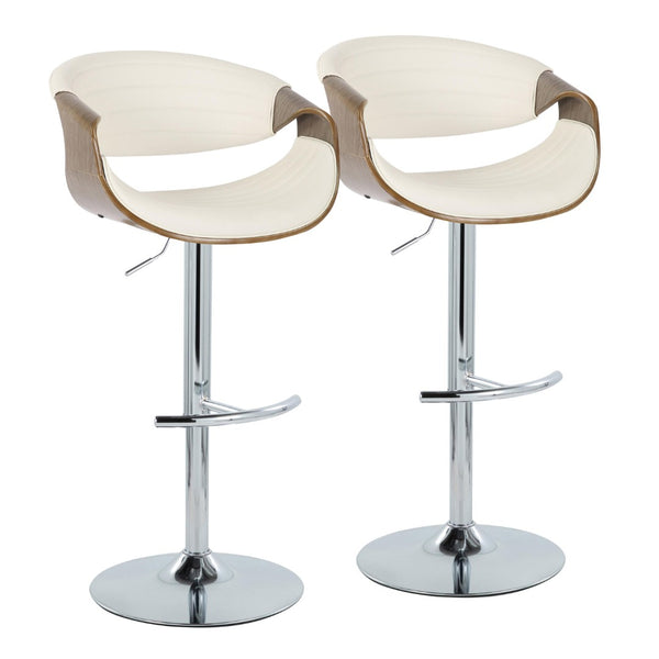 English Elm Symphony Mid-Century Adjustable Barstool Set Of 2 - Swivel Chrome, Light Grey Wood, White Leather B202S01021-GIGA
