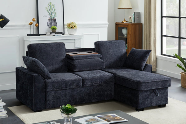 English Elm Multi Functional Sectional Sofa with Plush Seating Adjustable Backrests and Hidden Storage Dark Blue B2730S00060