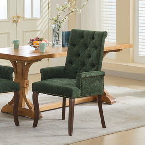 English Elm Upholstered Chenille Accent Dining Chair with Tufted Diamond Back, Curved Solid Wood Legs, Comfortable Support Olive Green W1143P346929