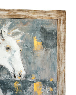 English Elm 47.2x47.2x1.2" Hand-painted Horse Canvas Wall Art with Rustic Fir Frame Farmhouse W2078P481785