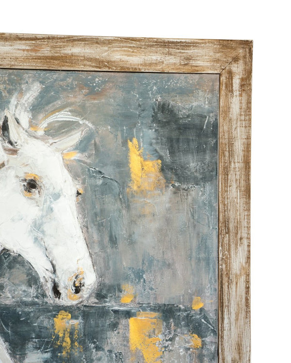 English Elm 47.2x47.2x1.2" Hand-painted Horse Canvas Wall Art with Rustic Fir Frame Farmhouse W2078P481785