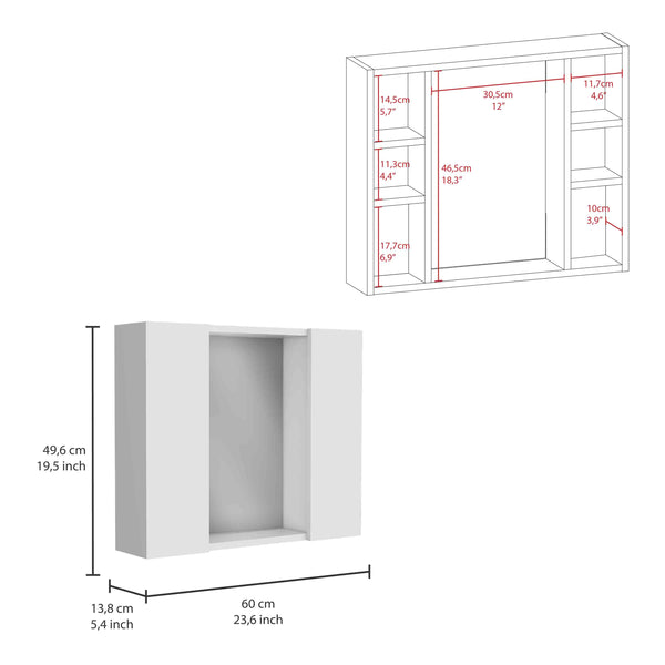 English Elm Artemisa Double-Door Medicine Cabinet with Mirror & Shelf, 6 Interior Shelves, Space-Saving White B07091821