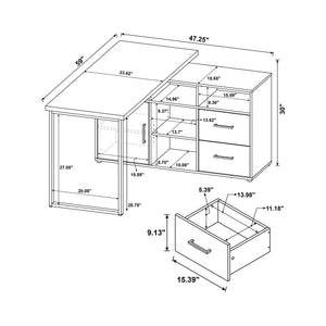 English Elm 59-inch L-Shape Desk Grey Driftwood with Geometric Frame, 5 Open Shelves & 2 Drawers for Organized Workspaces B016P381031