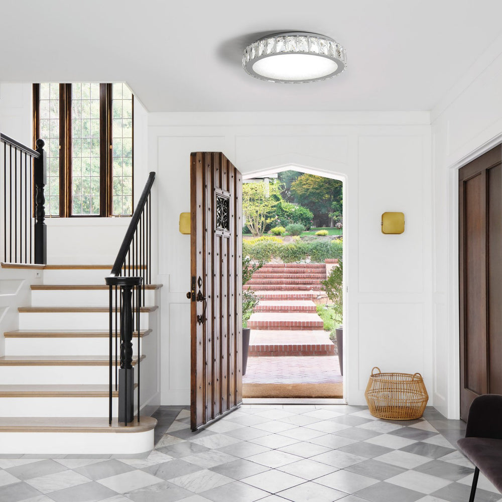 English Elm Crystal 13.8" LED Flush Mount Ceiling Light, 38W Dimmable Crystal Metal Fixture, 1271LM, 3K-5K W2312P374965