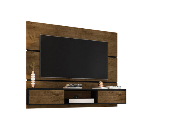 English Elm Vernon 63" TV Panel with Concealed Shelves, Cable Management, Mount Brackets & Flip Doors Brown+Black B365P398351