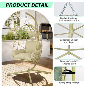 English Elm Hanging Egg Swing Chair Pe Wicker Stand Ergonomic Cradle for Patio or Bedroom T5880P497572