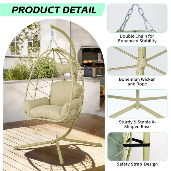 English Elm Hanging Egg Swing Chair Pe Wicker Stand Ergonomic Cradle for Patio or Bedroom T5880P497572