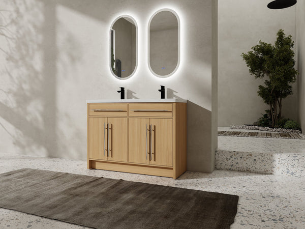 English Elm 48" Freestanding Bathroom Vanity with Resin Sink and Spacious Cabinet, Soft-Close Doors, Durable Finish Oak W1972S00025