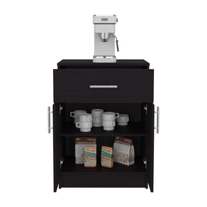 English Elm Coffee Cart with Spacious Drawer and Black Engineered Wood Finish, Compact 33.5"H x 23.6"W Storage Organizer B092P309186