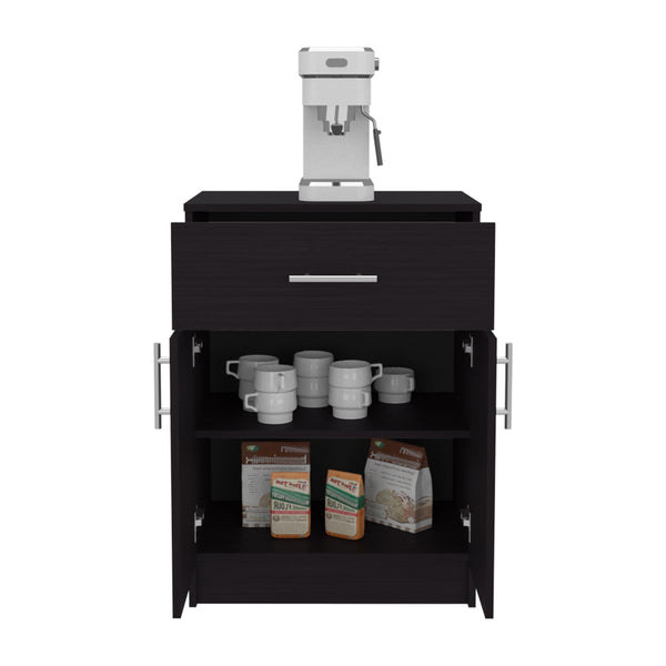 English Elm Coffee Cart with Spacious Drawer and Black Engineered Wood Finish, Compact 33.5"H x 23.6"W Storage Organizer B092P309186