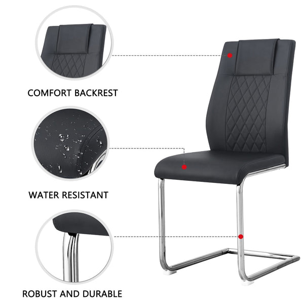 English Elm Table And Chair Set - Modern 38.6" Round Glass Dining Table With 4 Stylish Pu Chairs - Silver Legs W1151S03825-GIGA