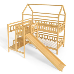 English Elm Full Bunk Bed with Trundle Bookshelf Storage Pine Frame Car Design for Kids W1580S00301