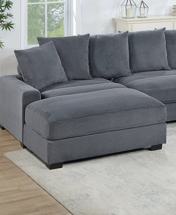English Elm Contemporary 6-Piece Modular Sectional Set In Dark Gray - Plush Corduroy Couch With Ottomans & Chairs B011S01158