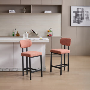 English Elm Bar Stools Set of 2 Upholstered Fabric Seat with Foam Cushion Black Metal Legs Orange W3244P310203